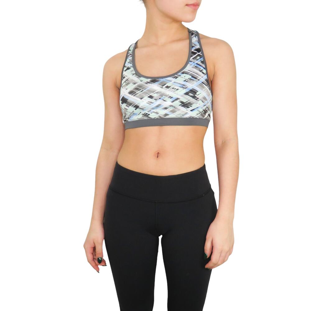 Y2k So Pastel Blue & Gray Swirly Geometric Sports Bra Small